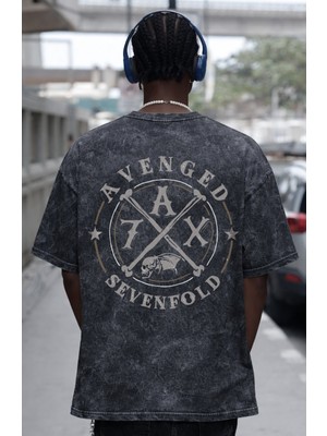 Sevbano Avenged Sevenfold Rock Metal Müzik Grubu Baskılı Unisex Oversize Eskitme Yıkamalı Tişört