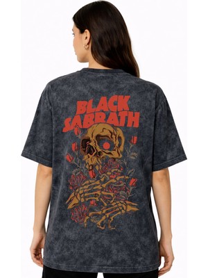 Sevbano Black Sabbath Rock Metal Müzik Grubu Sırt Baskılı Unisex Oversize Eskitme Yıkamalı Tişört