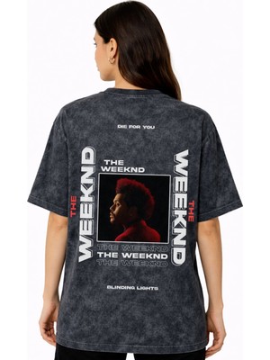 Sevbano The Weeknd Rapper Şarkıcı Sırt Baskılı Unisex Oversize Eskitme Yıkamalı Tişört