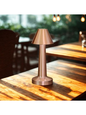 My Best Store Çatı Model Bronz Renk Şarjlı Dokunmatik 3 Renkli LED Masa Lambası (4887) MYBESTSTORE-482957