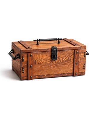 Kumi El Yapımı Ceviz Ahşap Sandık 35X15X20 cm Metal Kulplu Dekoratif Saklama Kutusu