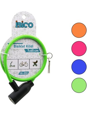 My Best Store Anahtarlı Eko - Ince Plastik Kafa Bisiklet Kilit Çelik Tel Renkli Kılıf 7MMX65CM (4887) Myb