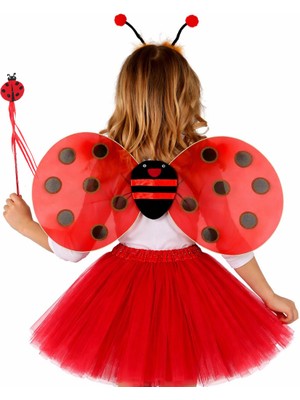 My Best Store Kırmızı Uğur Böceği Ateş Böceği Kostüm Seti - (Tütü, Kanat, Taç, Asa) (4887) Mybeststor