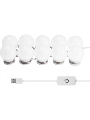 MiraLive Nostalji Hollywood Tarzı 10'lu Makyaj Aynası Lambası Beyaz LED Işıklı Lamba USB