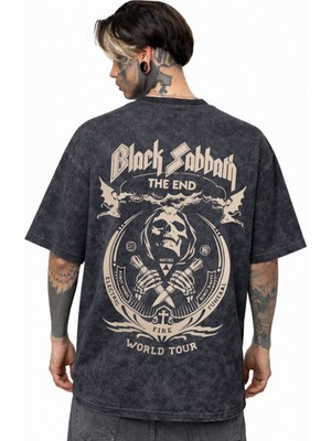 Sevbano Black Sabbath Rock Metal Müzik Grubu Sırt Baskılı Unisex Oversize Eskitme Yıkamalı Tişört