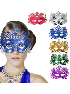 My Best Store Metalize Hologramlı Balo Venedik Parti Maskesi 6 Renk 6 Adet (4887) MYBESTSTORE-482957