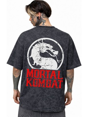 Sevbano Mortal Kombat Anime Dizi Sırt Baskılı Unisex Oversize Eskitme Yıkamalı Tişört