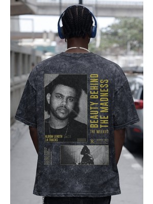 Sevbano Tasarım The Weeknd Madness Rapper Şarkıcı Sırt Baskılı Unisex Oversize Eskitme Yıkamalı Tişört