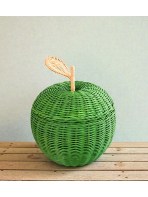 Felis Arte Doğal Bambu Yeşil Elma (Large) El Dokuması , El Boyaması , Rattan , Kapaklı