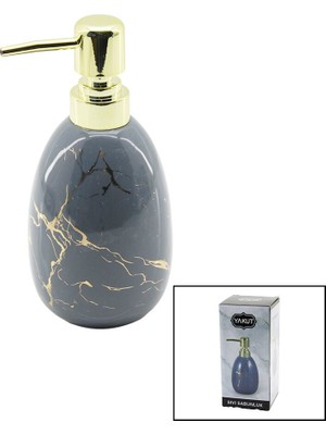 My Best Store Dikey Tombul Gri Mermer Desen Seramik Sıvı Sabunluk Gold Kapak (4887) MYBESTSTORE-482957