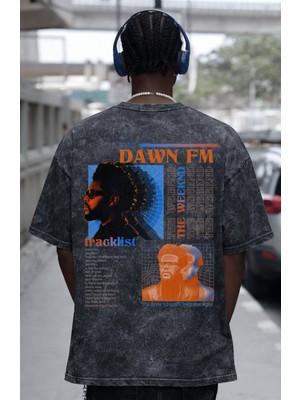 Sevbano Tasarım The Weeknd Rapper Şarkıcı Sırt Baskılı Unisex Oversize Eskitme Yıkamalı Tişört