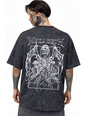 Sevbano Megadeth Rock Metal Müzik Grubu Sırt Baskılı Unisex Oversize Eskitme Yıkamalı Tişört