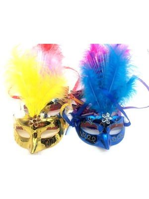 My Best Store Renkli Tüylü Venedik Parti Maskesi Karışık Renk 12 Adet (4887) MYBESTSTORE-482957
