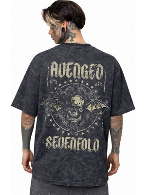 Sevbano Avenged Sevenfold Rock Metal Müzik Grubu Sırt Baskılı Unisex Oversize Eskitme Yıkamalı Tişört