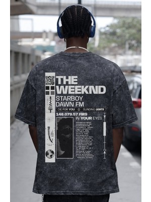 Sevbano Tasarım The Weeknd Starboy Rapper Şarkıcı Sırt Baskılı Unisex Oversize Eskitme Yıkamalı Tişört