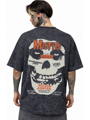 Sevbano Misfits Rock Metal Müzik Grubu Sırt Baskılı Unisex Oversize Eskitme Yıkamalı Tişört