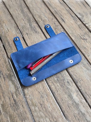 Derigami Hakiki Deri El Yapımı Kalemlik - Minimalist Çıtçıtlı Deri Kalem Çantası Gerçek Deri Kalemlik