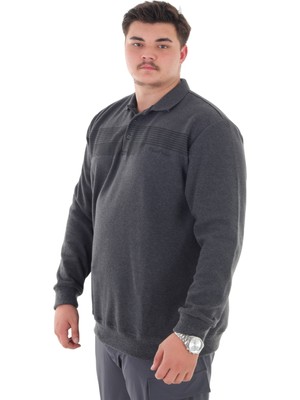 Maruf Shop Erkek Battal Beden 158 Kiloya Kadar Uygun Bedenli Geniş Kalıp Baskılı Polo Yaka Selanik Sweat