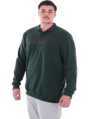 Maruf Shop Erkek Battal Beden 158 Kiloya Kadar Uygun Bedenli Geniş Kalıp Baskılı Polo Yaka Selanik Sweat