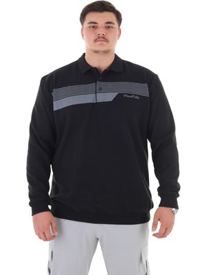 Maruf Shop Erkek Battal Beden 158 Kiloya Kadar Uygun Bedenli Geniş Kalıp Baskılı Polo Yaka Selanik Sweat