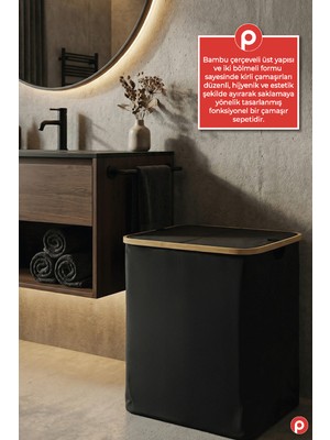 Pazarika 100 Litre Kapaklı Iki Bölmeli Kirli Sepeti - Dev Boy Çamaşır Ayırma Düzenleyici