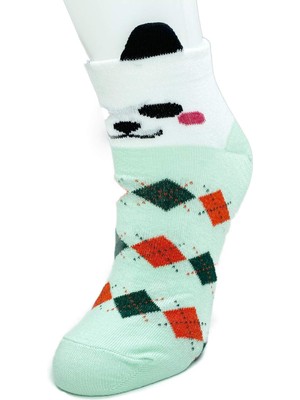 Toyigoo 3 Çift Köpek Temalı 3 Boyutlu Kulaklı Pamuk Ekose Kadın Bilek Çorap TYG-84037RS