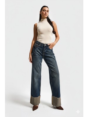 It's Basic Kadın T.kot Rengi 2s6-8 Straight Fit Yüksek Bel Paça Detaylı Denim Jean