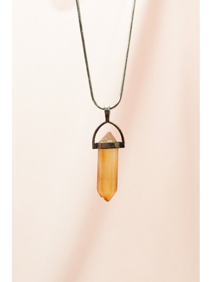 Toyigoo Kalsit Doğal Taşı Zincirli El Yapımı Tasarımlı Kolye Uç: 3,5 cm Zincir: 20 cm Kutulu TYG-840