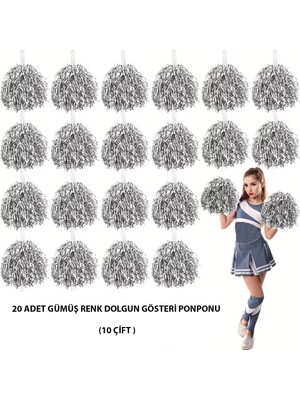 İntora 10 Çift ( 20 Adet ) Gümüş Renk 23 Nisan 19 Mayıs 29 Ekim Okul Gösteri Ponponları