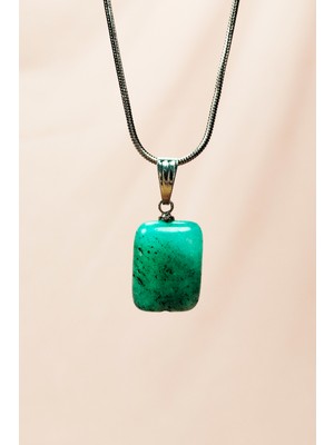 Toyigoo Apatit Doğal Taşı Zincirli El Yapımı Kolye Uç: 2 cm Zincir: 20 cm Kutulu TYG-84037RS