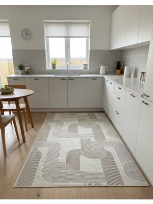 Yağmurser Kaymaz Tabanlı Bej Koridor Salon Mutfak Oda Yolluk Halısı – Uzun Ölçü Seçenekli