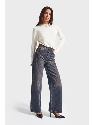 It's Basic Kadın Mavi Renk Olea 2s6-5 Wide Leg Fit Yüksek Bel Iç Boy 77CM %100 Koton Denim Jean