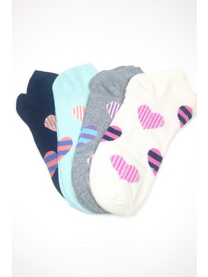 Toyigoo Kadın Bilek Çorap Yazlık Pamuklu Yumuşak Kalp Desen 4 Çift TYG-84037RS