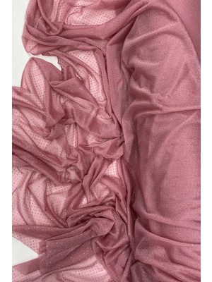 Toyigoo Yağmur Damlası Simli Abiye Elbise Şallık Tül Kumaş Gül Kurusu 32-H TYG-84037RS