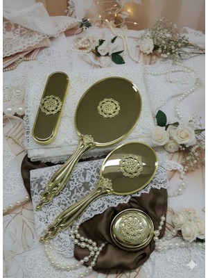 Miss Ayza Missayza Gold Serisi Çeyizlik, Hediyelik 4 Parça Lüks Ayna Seti 004