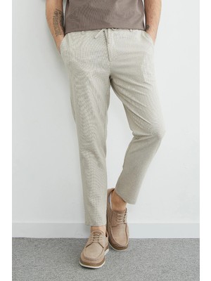 FullaModa Beli Bağlamalı Dokulu Pantolon