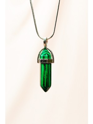 Toyigoo Malahit Doğal Taşı Zincirli El Yapımı Tasarımlı Kolye Uç: 3,5 cm Zincir: 20 cm Kutulu Tyg-84