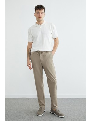 FullaModa Beli Bağlamalı  Waffle Kumaş Pantolon