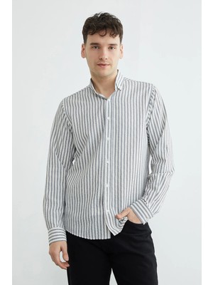 FullaModa Çizgili Gofre Kumaş Gömlek