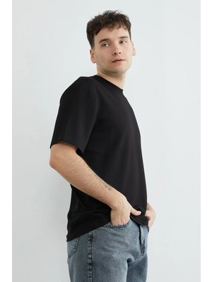 FullaModa Basic Bisiklet Yaka Modal Tişört