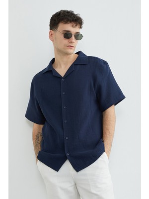 FullaModa Basic Müslin Kumaş Kısa Kol Gömlek