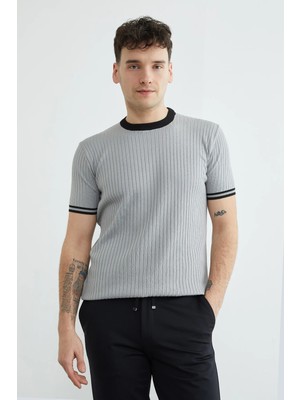 FullaModa Fitilli Biyeli Bisiklet Yaka Triko Tişört