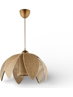 Elizim Home Lighting Hasır Görünümlü Yaprak Abajur Sarkıt Avize