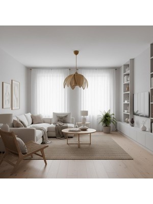 Elizim Home Lighting Hasır Görünümlü Yaprak Abajur Sarkıt Avize