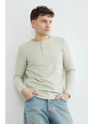 FullaModa Petek Kumaş Yarım Düğmeli Sweatshirt