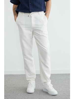 FullaModa Beli Lastikli Müslin Kumaş Pantolon