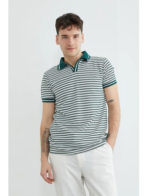 FullaModa Çizgili Polo Yaka Tişört