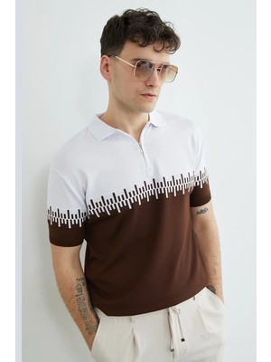 FullaModa Yarım Fermuarlı Polo Yaka Triko Tişört