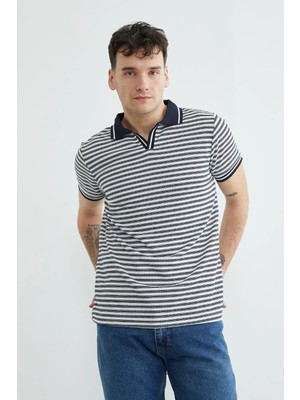FullaModa Çizgili Polo Yaka Tişört