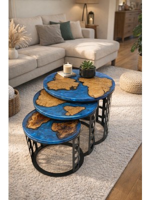 Nadisse El Yapımı Epoksi Sehpa - Doğal Ağaç Dokulu Sehpa - Özel Tasarım